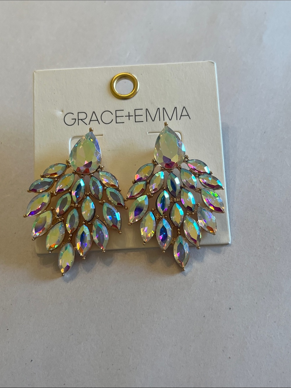Iridescent Drop Chandelier Earrings Studded